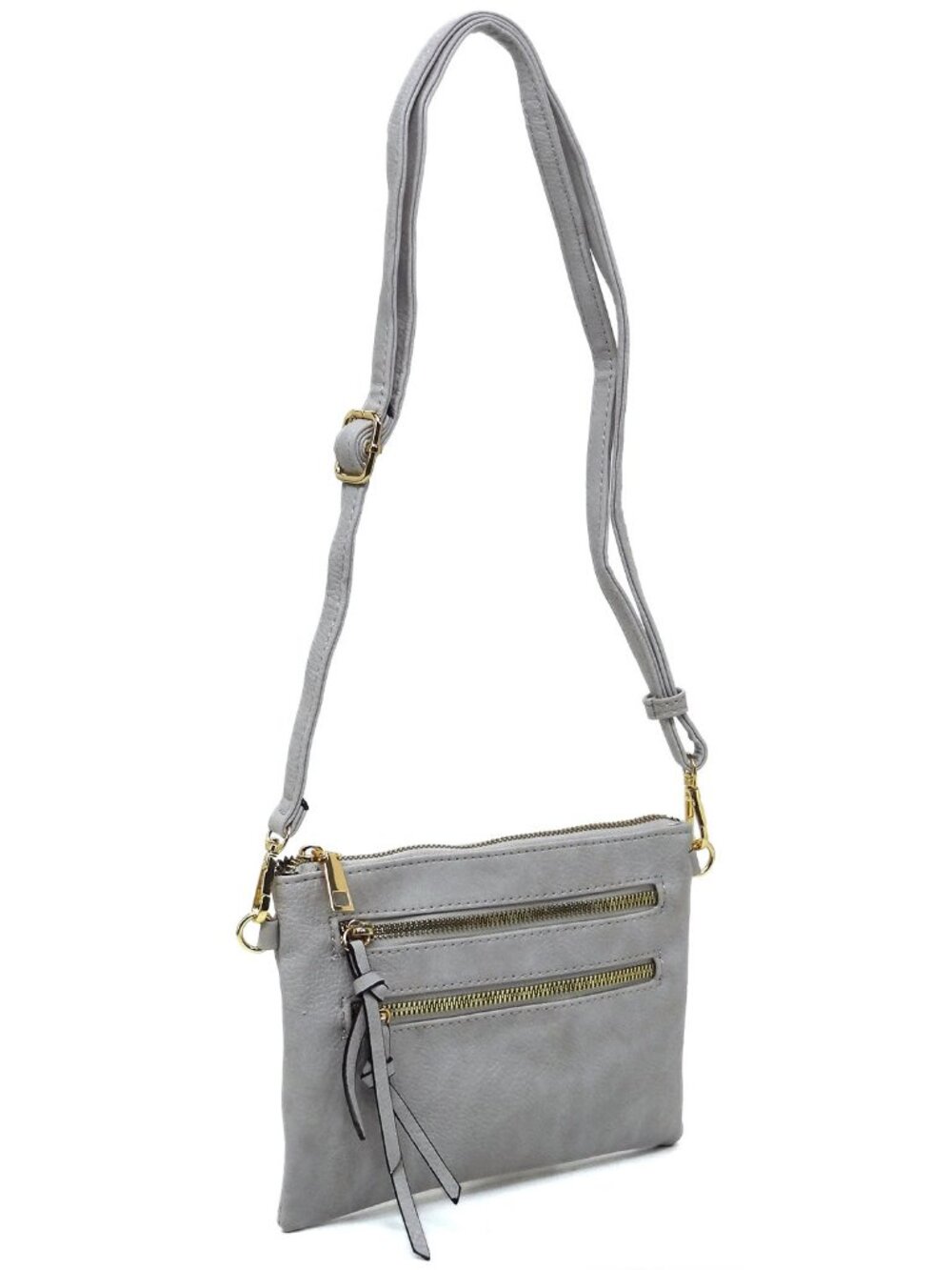 Fashion Multi Zipper Clutch Crossbody Bag - Lt Grey